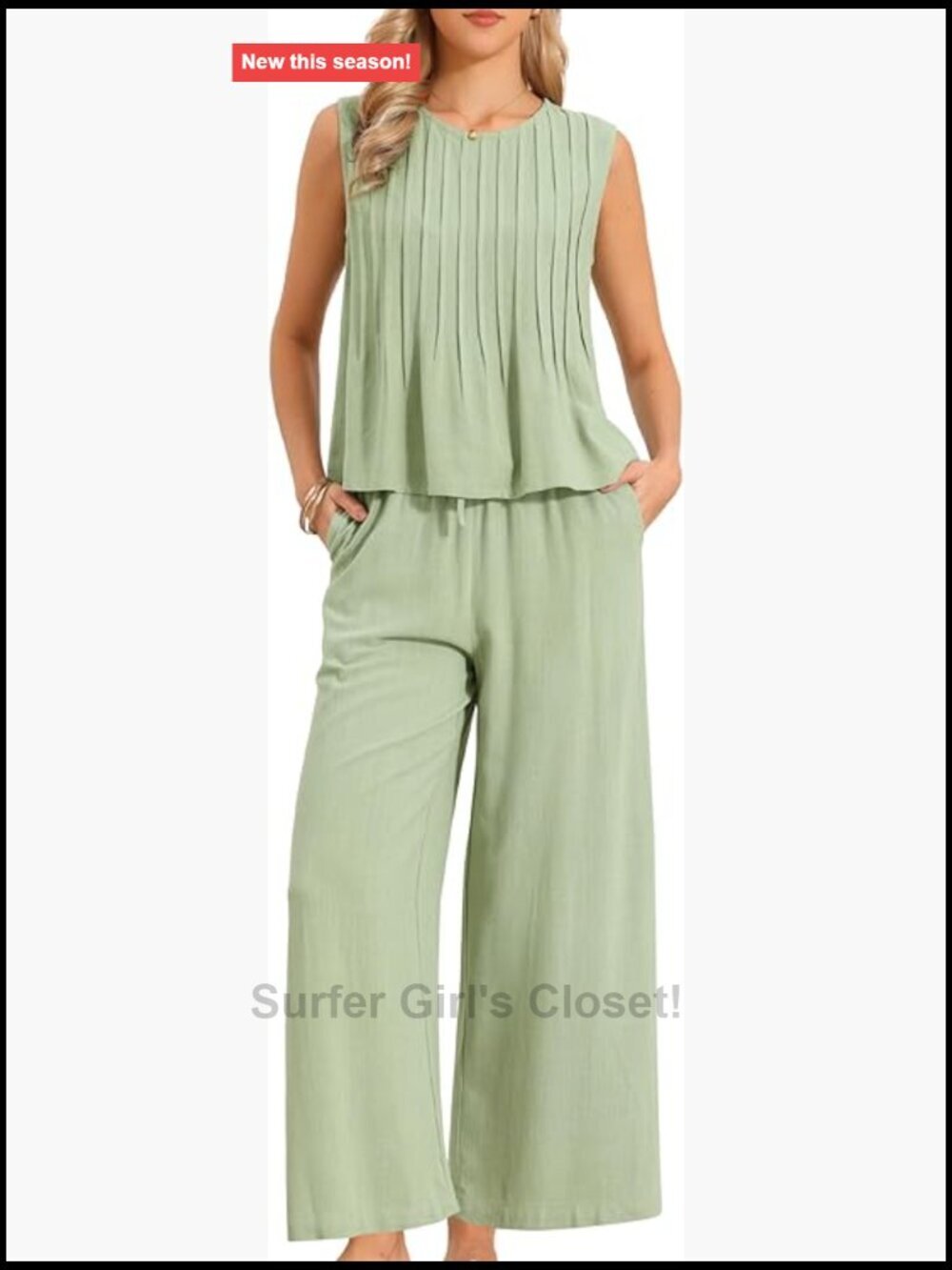 Linen 2 Piece Outfit - Cropped Tank & Wide Leg Pants Set